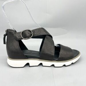 Sofft Womens 11M Mackenna Black Leather Strappy Sporty Platform Sandals Walking